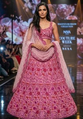 Pink Embroidered Net Lehenga Set