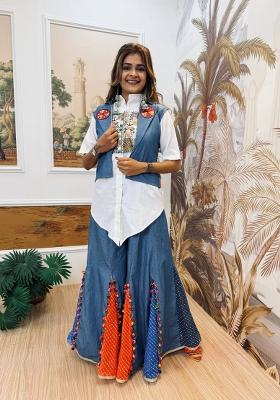 White Embroidered Cotton Lehenga Set
