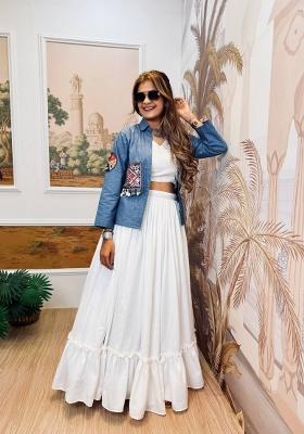 White Embroidered Cotton Lehenga Set