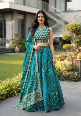 Sky Blue Embroidered Georgette Lehenga Set