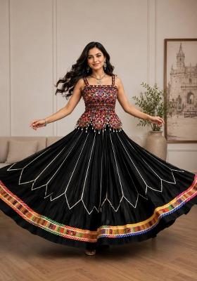 Black Embroidered Rayon Lehenga Set