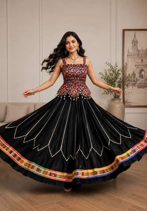 Black Embroidered Rayon Lehenga Set for Diwali and Festive Wear