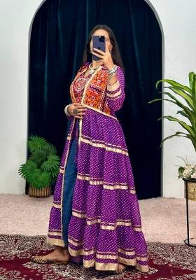 Purple Embroidered Georgette Lehenga Set