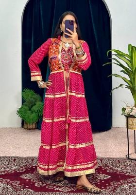 Red Embroidered Georgette Lehenga Set