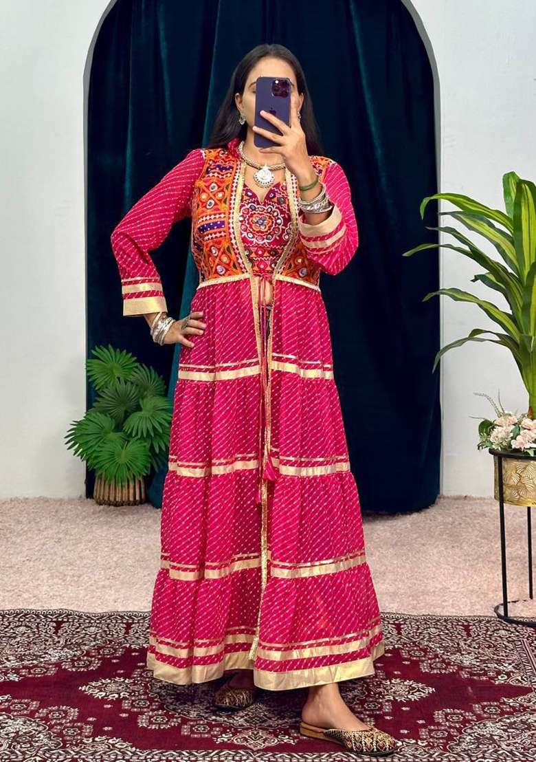Red Embroidered Georgette Lehenga Set for Diwali and Festive Wear - Indya
