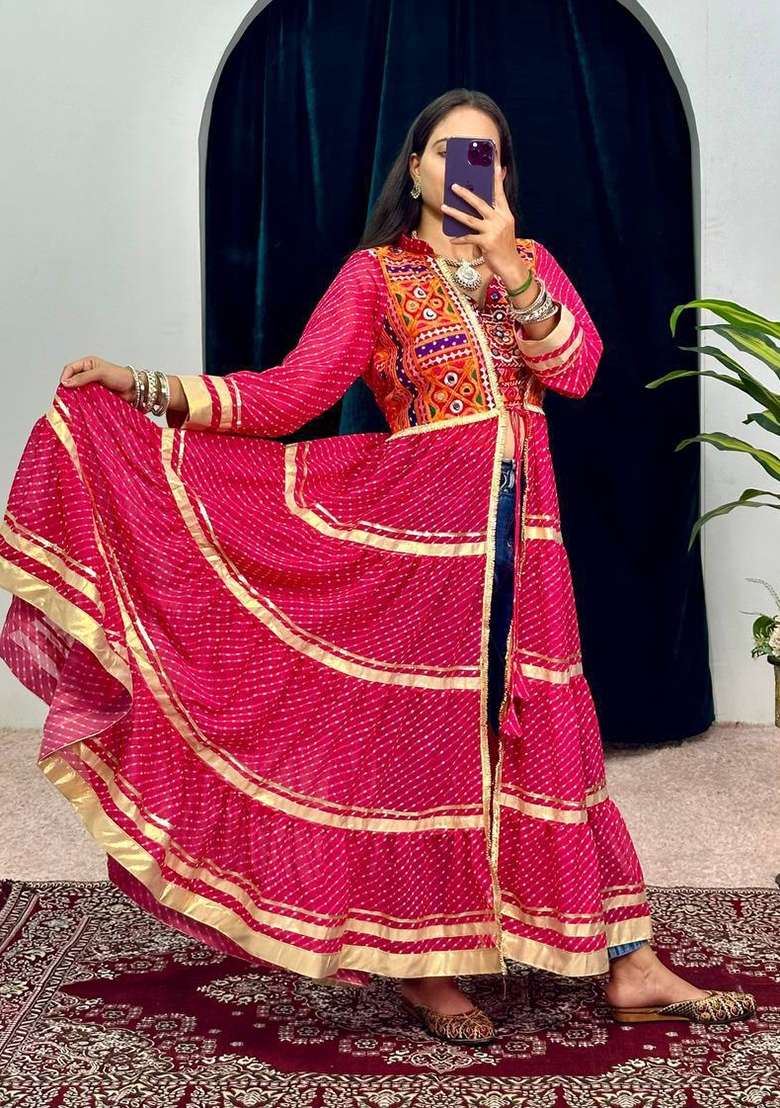 Red Embroidered Georgette Lehenga Set for Diwali and Festive Wear - Indya