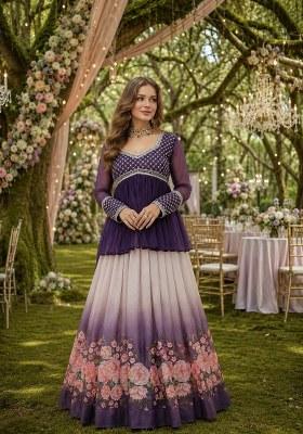 Violet Embroidered Silk Lehenga Choli