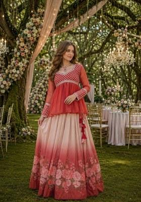 Orange Embroidered Silk Lehenga Choli