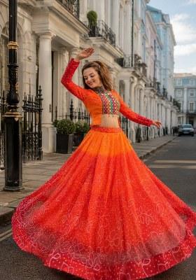Orange Embroidered Georgette Lehenga Choli