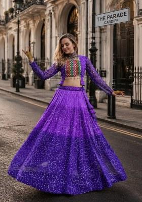 Purple Embroidered Georgette Lehenga Choli