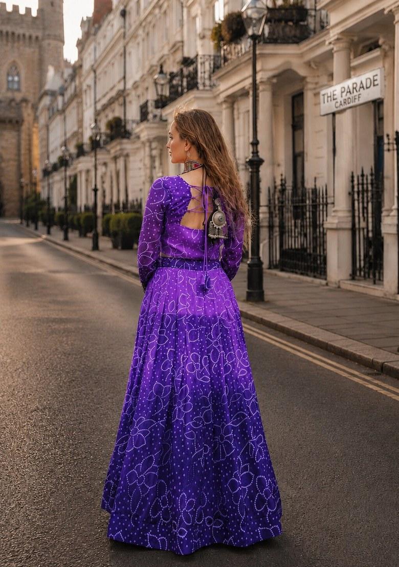 Purple Embroidered Georgette Lehenga Choli - Indya