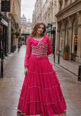 Pink Embroidered Georgette Lehenga Choli