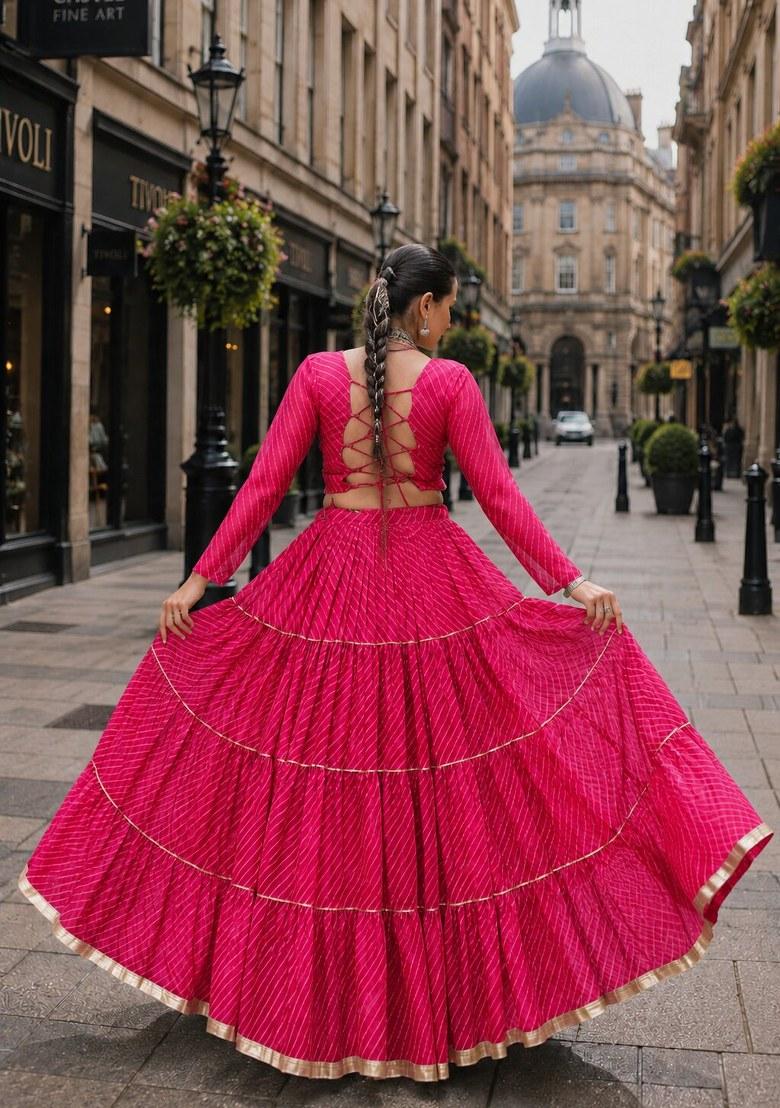 Pink Embroidered Georgette Lehenga Choli - Indya