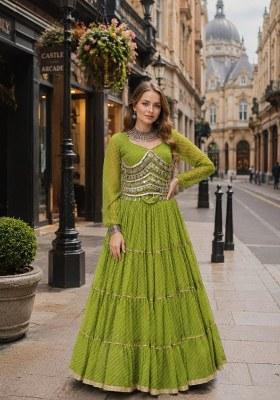 Green Embroidered Georgette Lehenga Choli