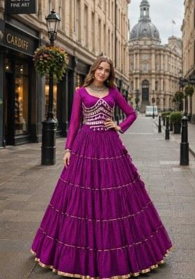 Purple Embroidered Georgette Lehenga Choli