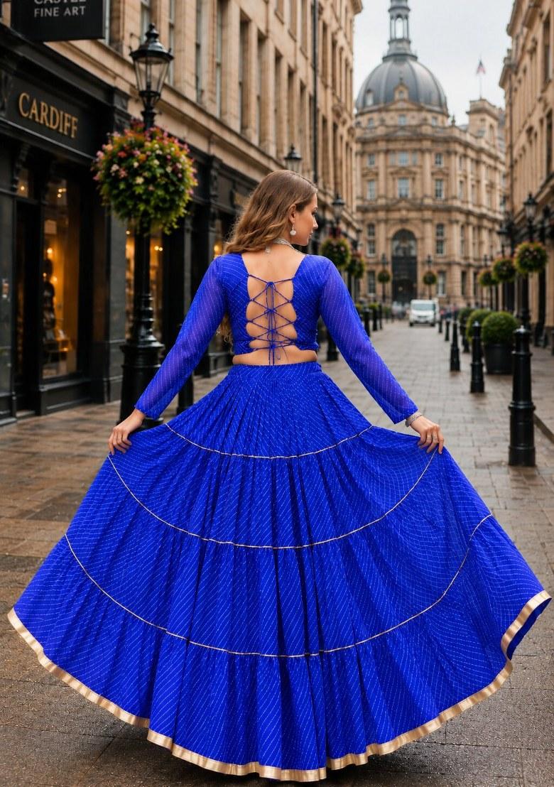 Blue Embroidered Georgette Lehenga Choli - Indya