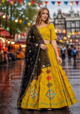 Yellow Embroidered Silk Lehenga Set