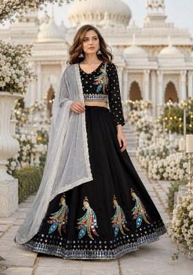Black Embroidered Silk Lehenga Set