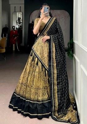 Golden Lace Work Silk Lehenga Set