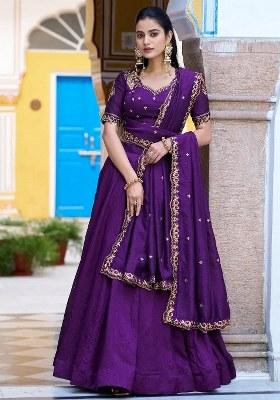 Purple Embroidered Silk Lehenga Set