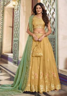 Yellow Embroidered Silk Lehenga Set