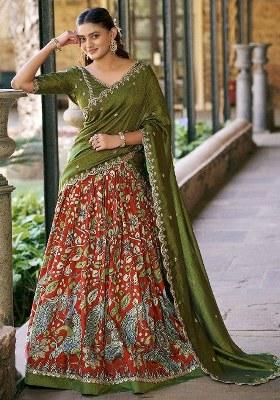 Orange Sequin Work Silk Lehenga Set