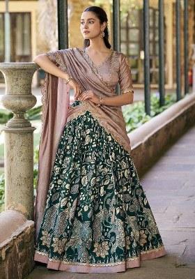 Green Sequin Work Silk Lehenga Set