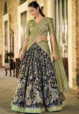 Black Sequin Work Silk Lehenga Set