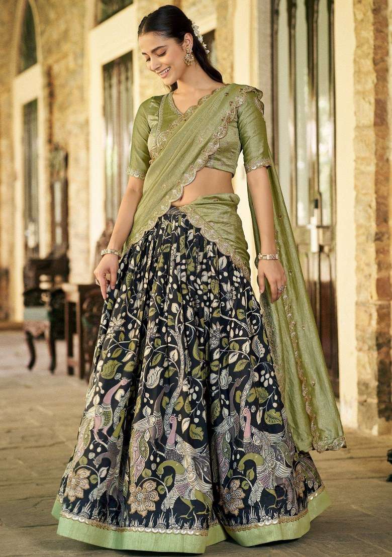 Black Work Silk Lehenga Set with Sequin for Diwali | Wedding & Festive Wear - Indya