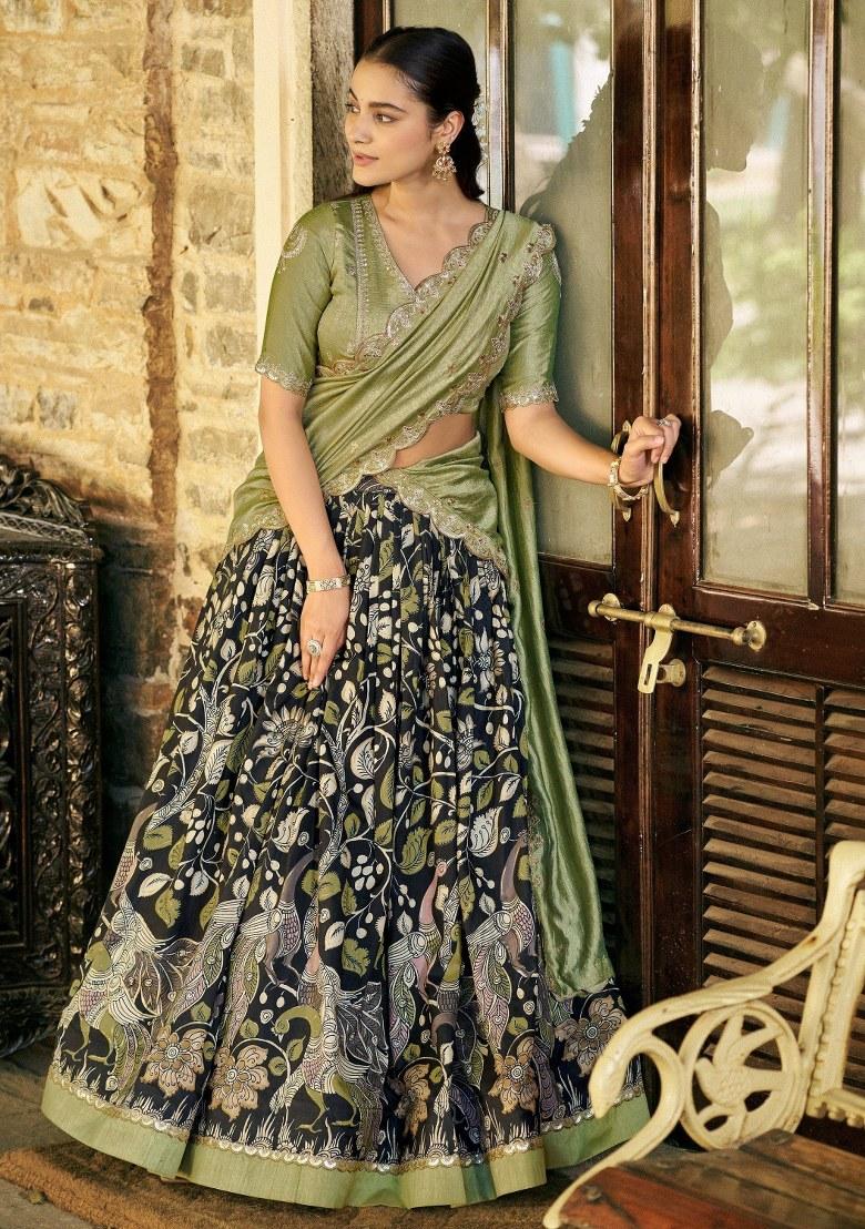 Black Sequin Work Silk Lehenga Set - Indya