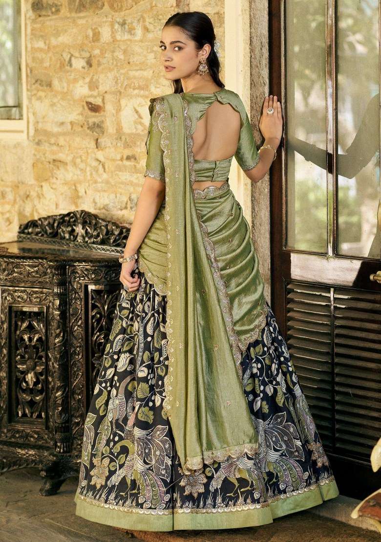 Black Work Silk Lehenga Set with Sequin for Diwali | Wedding & Festive Wear - Indya