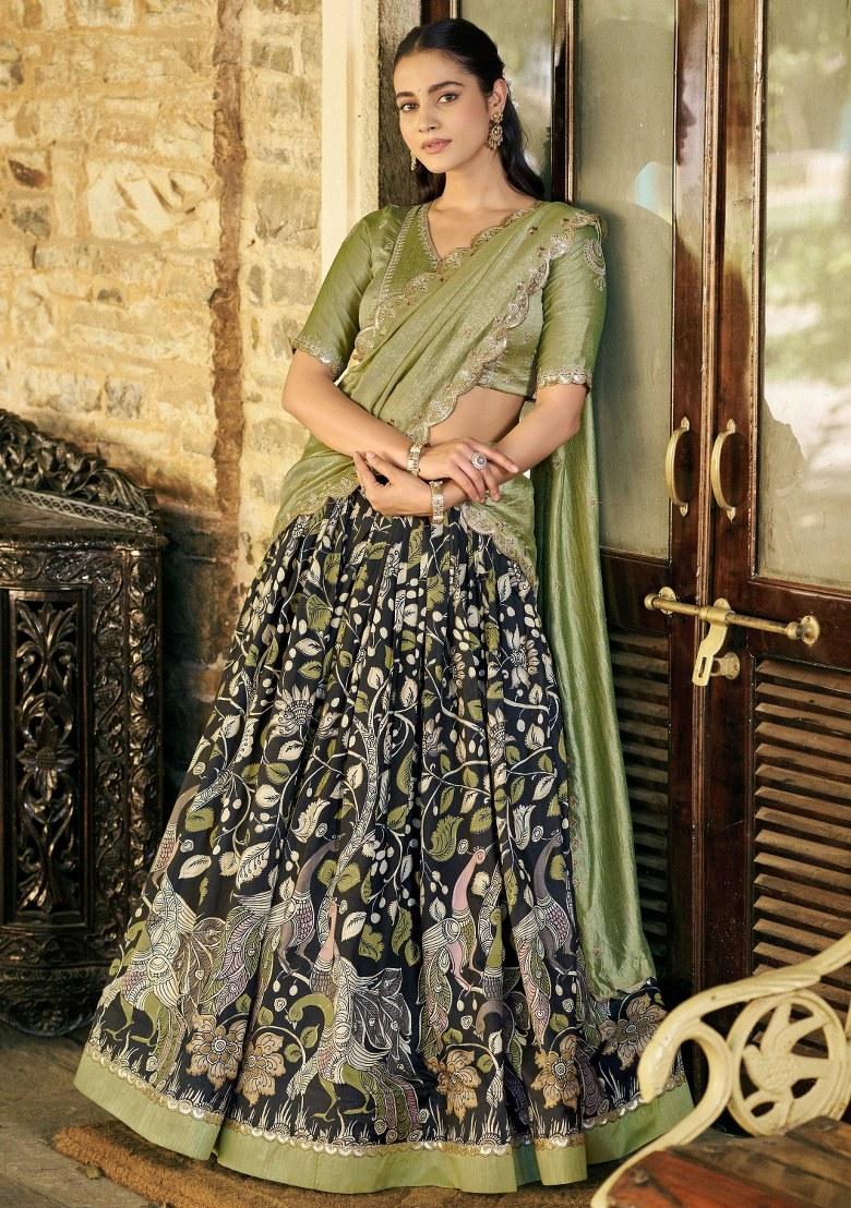Black Sequin Work Silk Lehenga Set - Indya
