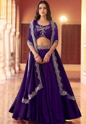 Purple Beads Work Silk Lehenga Set