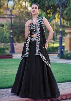 Black Embroidered Organza Lehenga Set