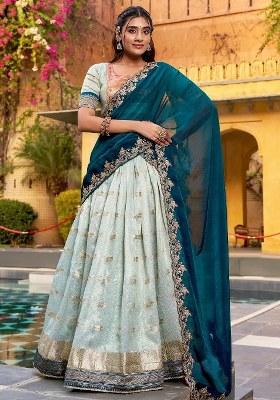 Sky Blue Beads Work Silk Lehenga Set