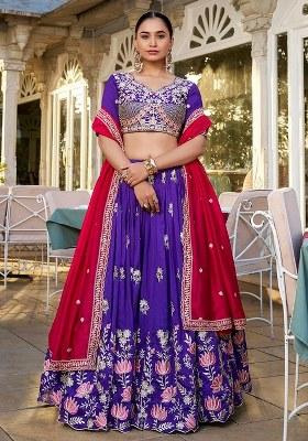 Purple Embroidered Silk Lehenga Set