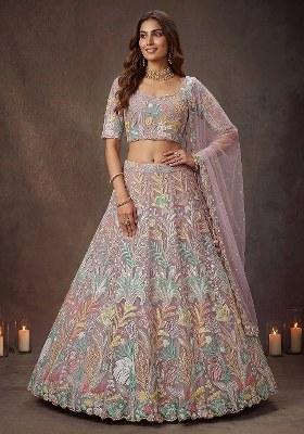Lavender Embroidered Net Lehenga Set