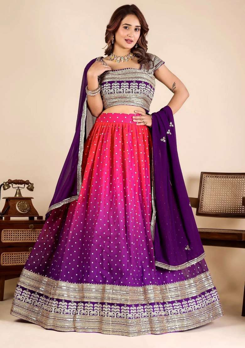 Purple Sequin Work Georgette Lehenga Set for Diwali and Festive Wear - Indya