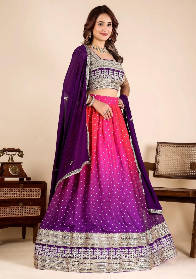 Purple Sequin Work Georgette Lehenga Set - Indya