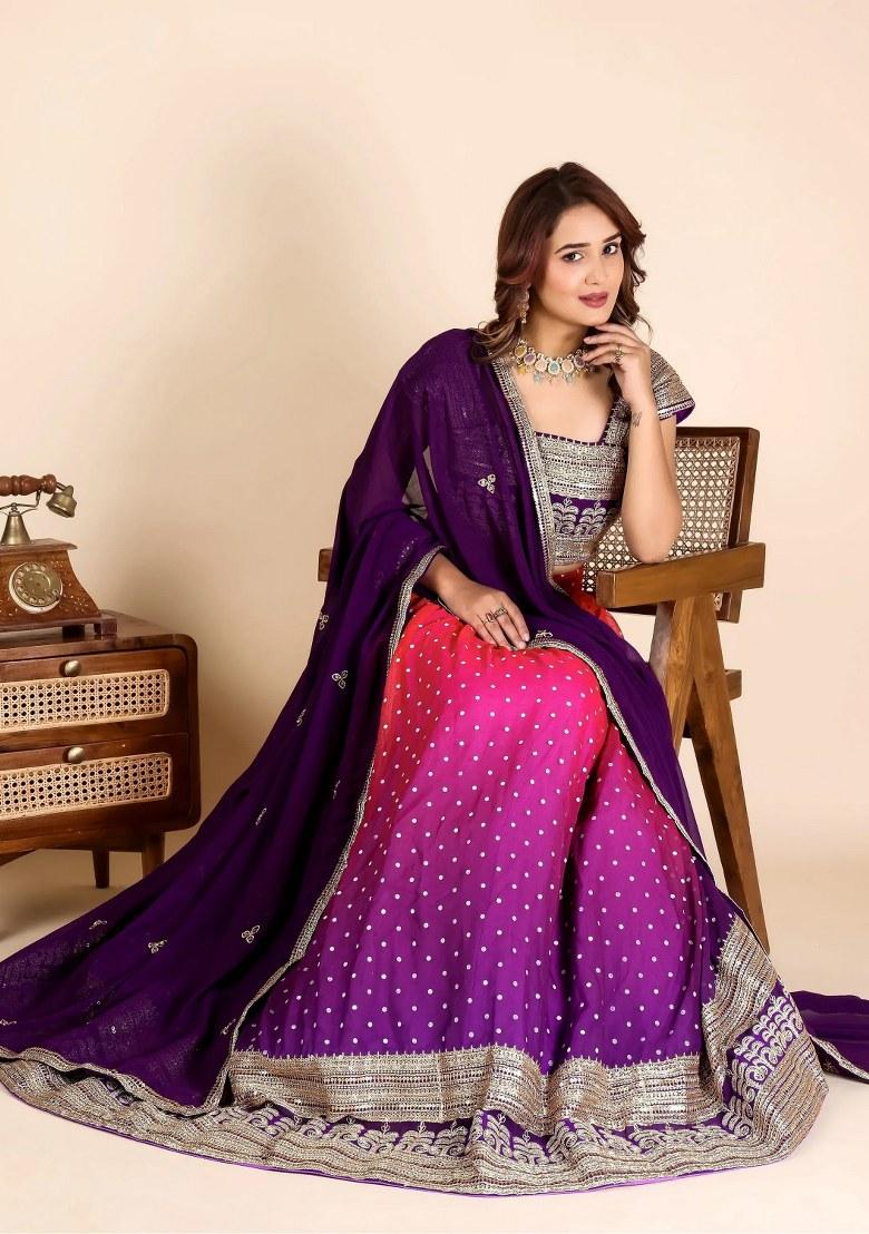 Purple Sequin Work Georgette Lehenga Set - Indya