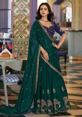 Green Embroidered Silk Lehenga Set