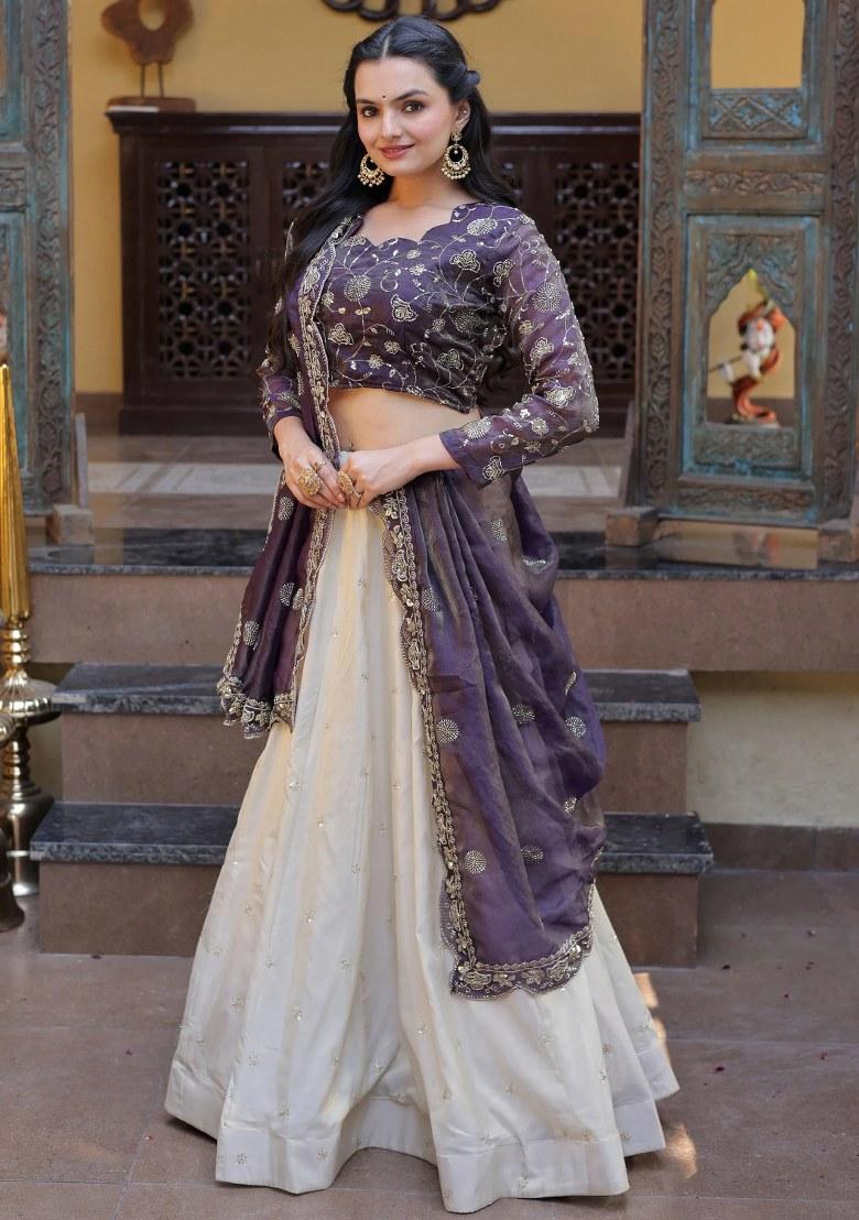 Purple Sequin Work Silk Lehenga Set - Indya