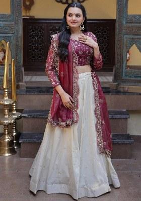 Maroon Sequin Work Silk Lehenga Set