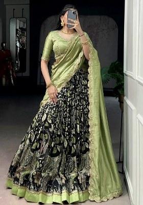 Black Embroidered Silk Lehenga Set