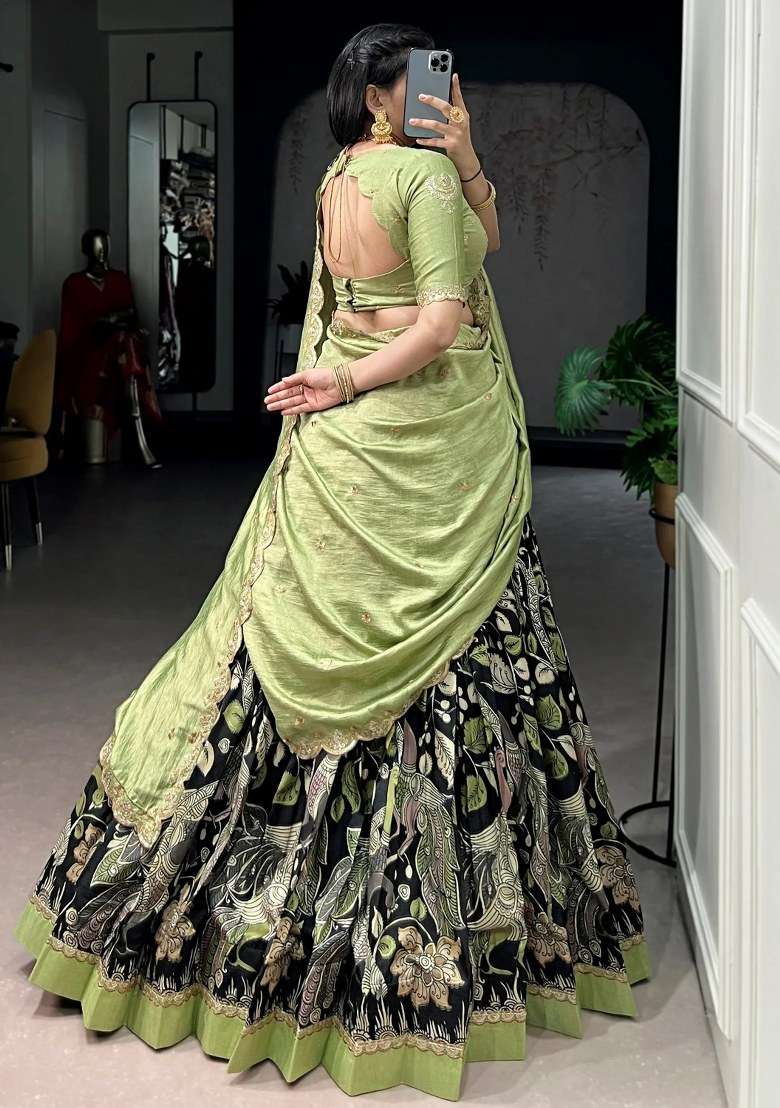 Black Silk Lehenga Set with Embroidered for Diwali | Wedding & Festive Wear - Indya