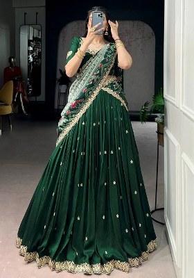 Green Embroidered Silk Lehenga Set