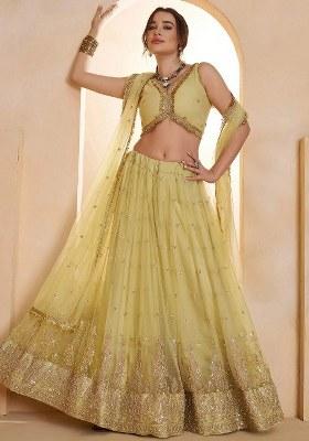 Yellow Embroidered Net Lehenga Set