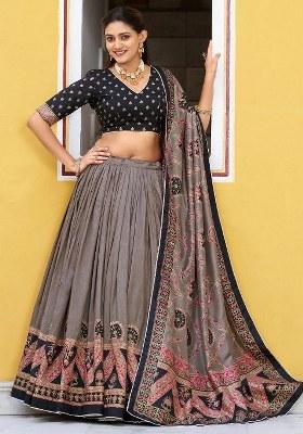 Black Lace Work Silk Lehenga Set