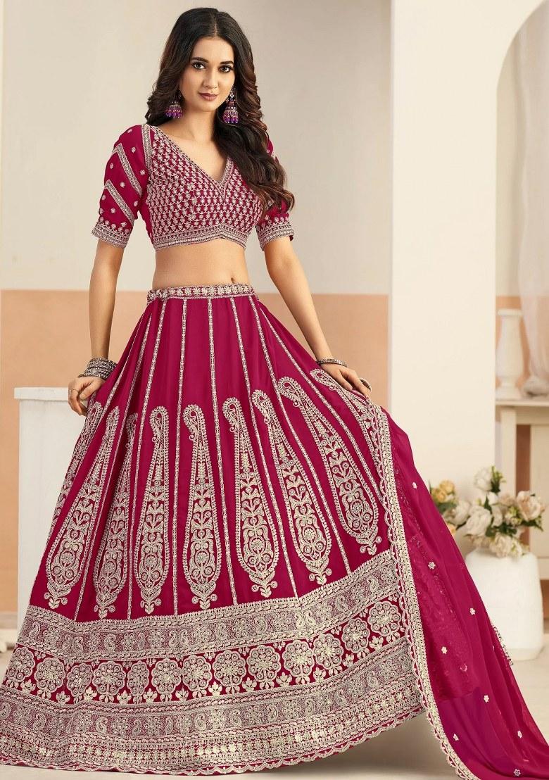 Pink Sequin Work Georgette Lehenga Set - Indya