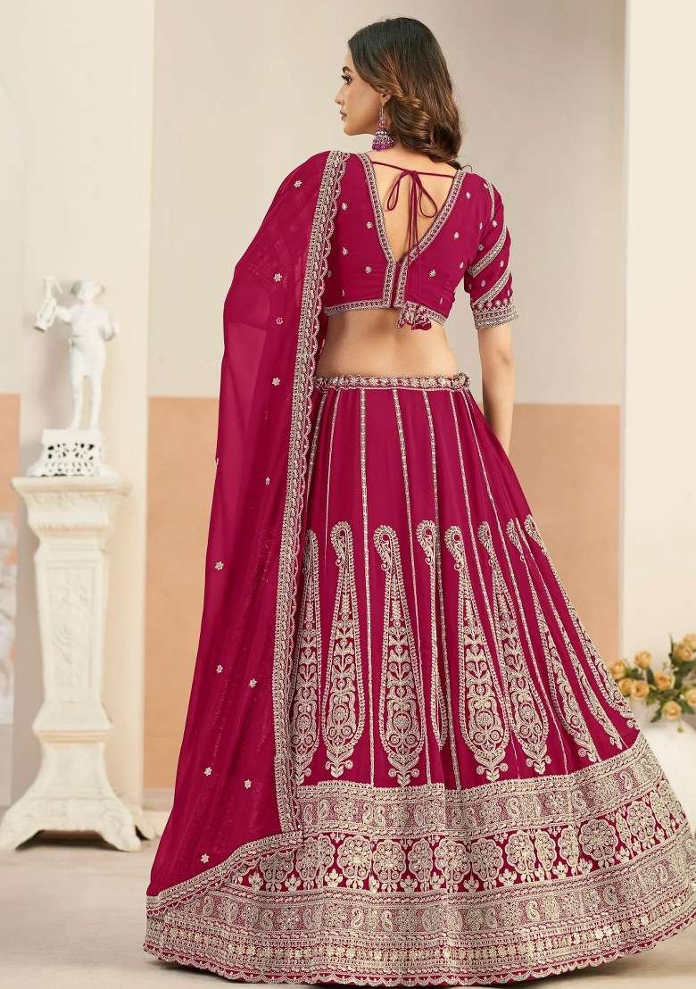Pink Work Georgette Lehenga Set with Sequin for Diwali | Wedding & Festive Wear - Indya